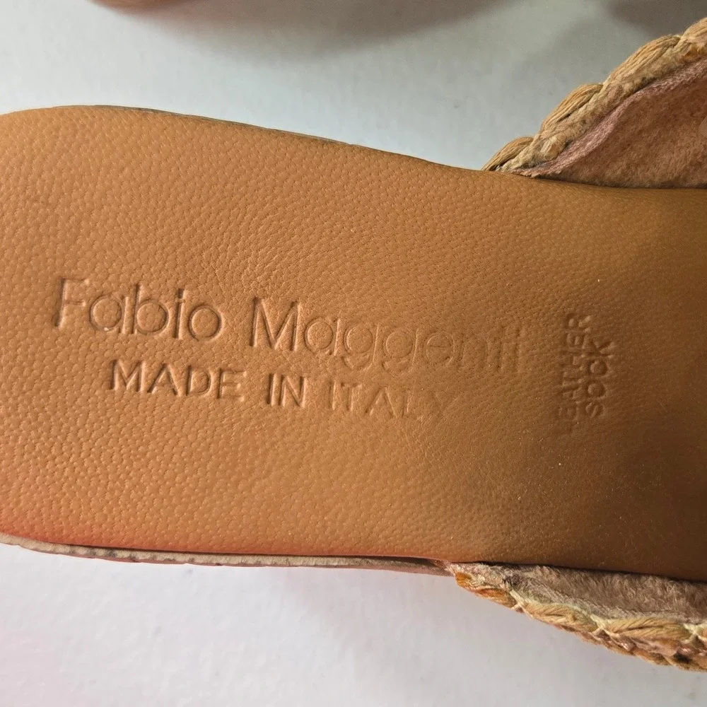 Fabio Maggeni Italy Woven Wedge Sandals Tan Espadrille Slides 9M 15764M